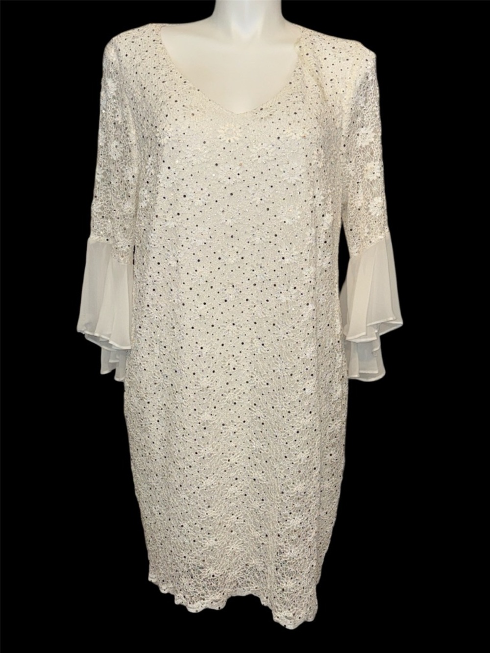 Connected Apparel Elegant White Lace Bell-Sleeve Dress